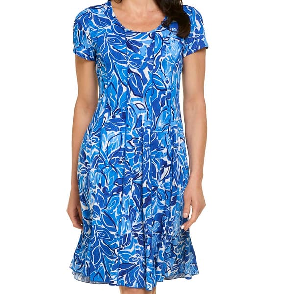 Womens Sami & Jo Short Sleeve Seam Abstract Leaf A-Line Dress