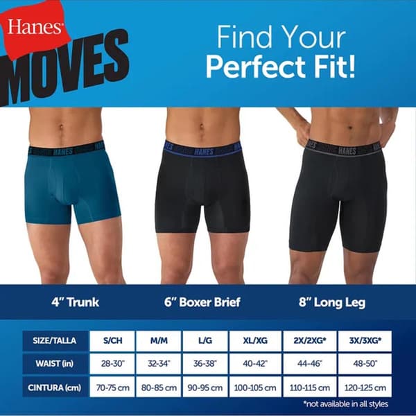 Mens Hanes&#174; Moves 4pk. Performance Boxer Briefs - Blue/Black/Red
