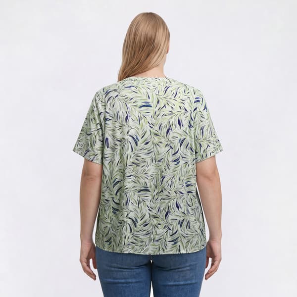 Plus Size Emily Daniels Short Sleeve Leaf Split Neck Blouse