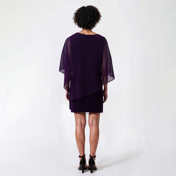 Womens MSK Solid Sheer Rose Bead Trim Shift Dress with Capelet