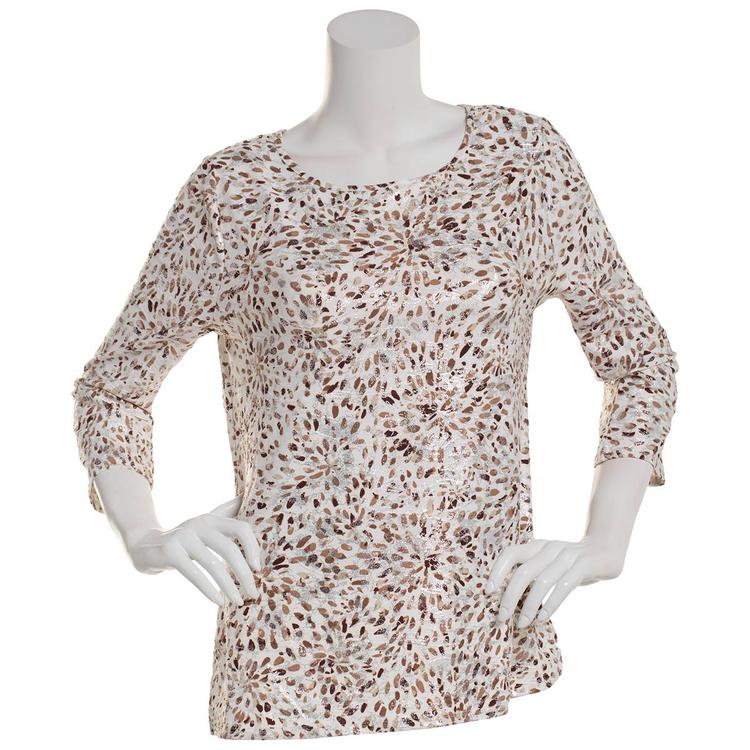 Womens Emily Daniels 3/4 Sleeve Foil Print Jacquard Top - Neutral