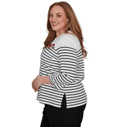 Plus Size Alfred Dunner Classics 3/4 Sleeve Poinsettia Stripe Tee