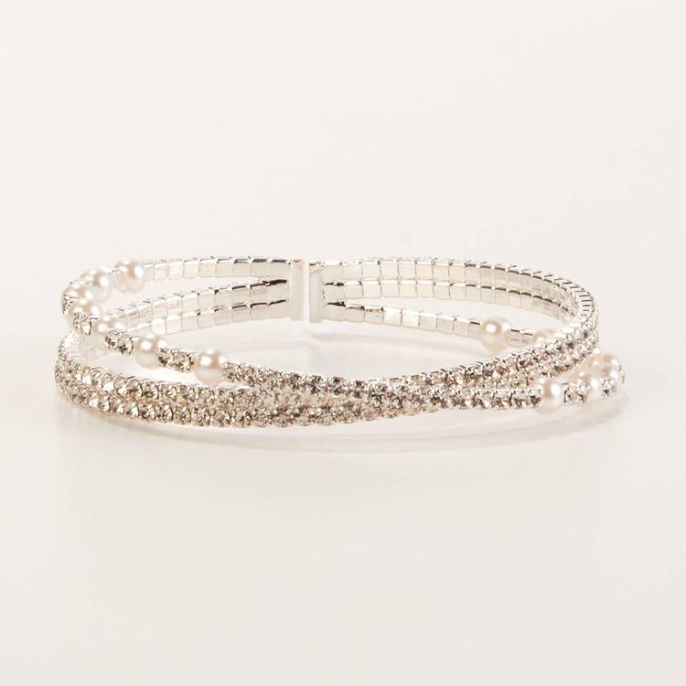 Rosa Rhinestones Crossover Mix Rows Bracelet