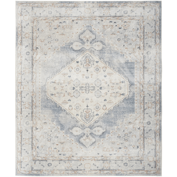 HomeRoots Light Blue Oriental Power Loom Distressed Area Rug