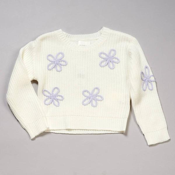 Girls (4-6x) No Comment Long Sleeve Braided Flowers Knit Sweater - image 