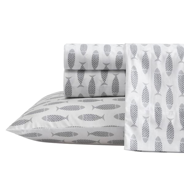 Nautica Woodblock Fish Cotton Percale Sheet Set