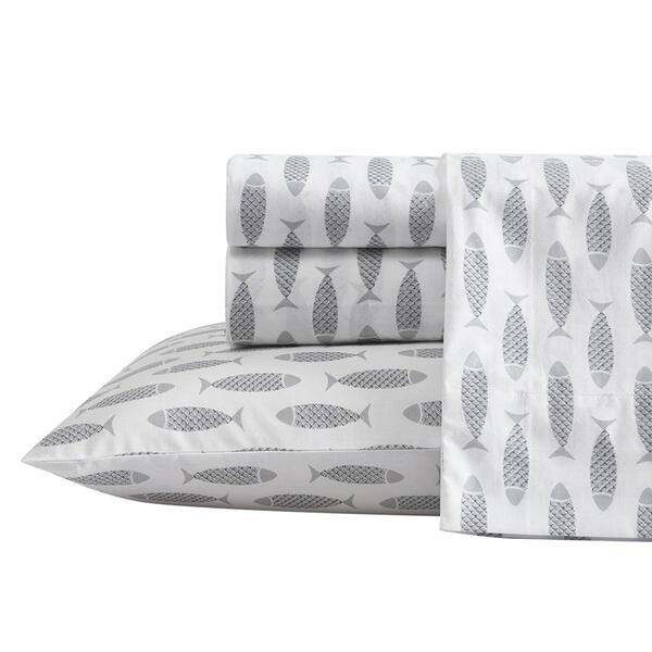 Nautica Woodblock Fish Cotton Percale Sheet Set - image 