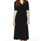 Plus Size MSK Elbow Sleeve V-Neck Solid Midi Belted Dress - image 3