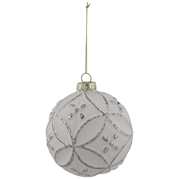 Northlight White Embossed Floral Matte Glass Christmas Ornament