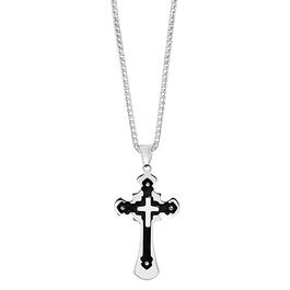 Crystal Accent Stainless Steel Two-Tone Cross Pendant