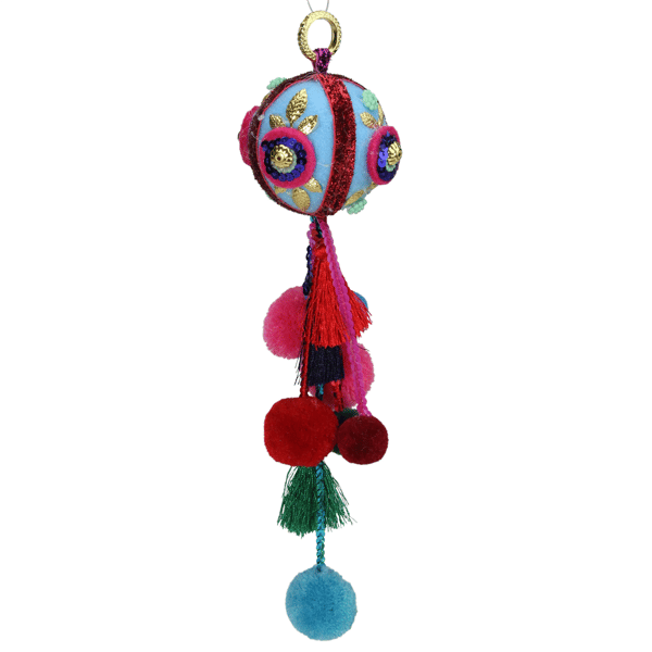 Northlight Blue & Red Ball with Pompoms Christmas Ornament