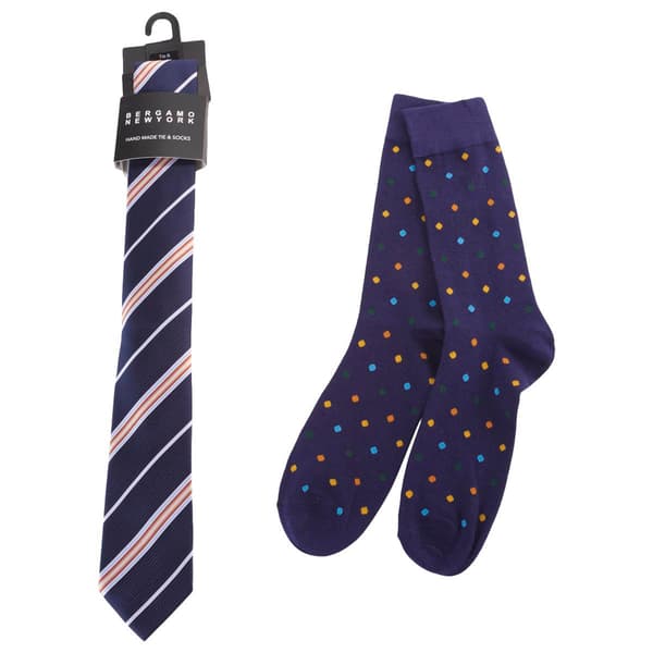 Mens Bergamo Tie/Sock Set - Navy/White - image 
