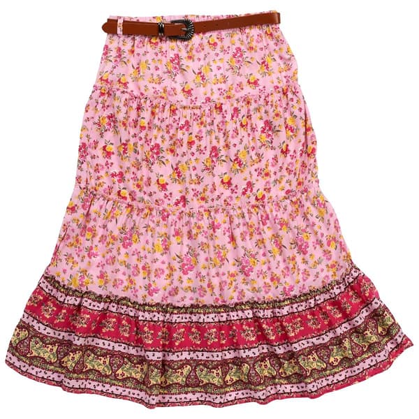 Girls (7-16) No Comment Belted Ditsy Maxi Skirt