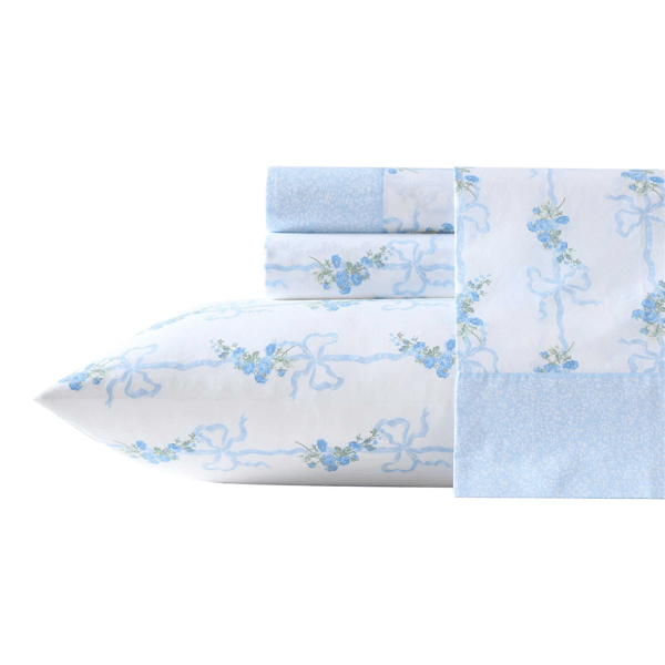 Laura Ashley(R) Floral Ribbon Percale Sheet Set
