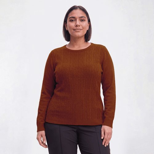Plus Size Napa Valley Long Sleeve Cable Knit Front Sweater
