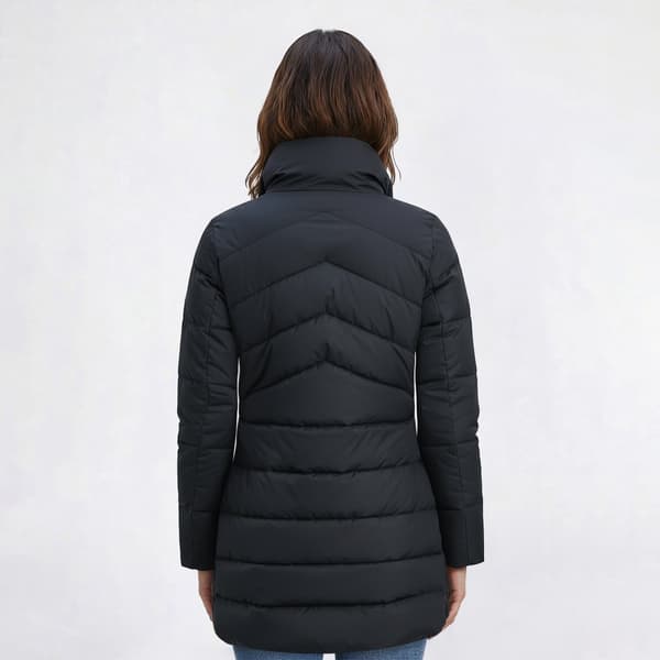 Petite Calvin Klein Long Puffer Jacket w/Sherpa Lined Collar