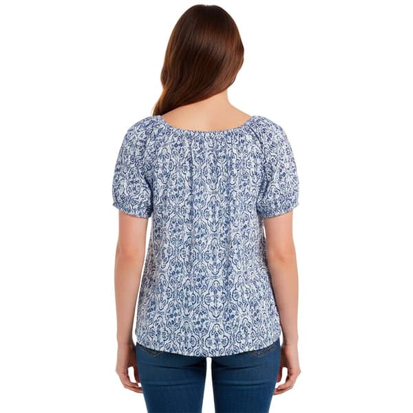 Womens Absolutely Famous Pintuck Floral Puff Sleeve Blouse