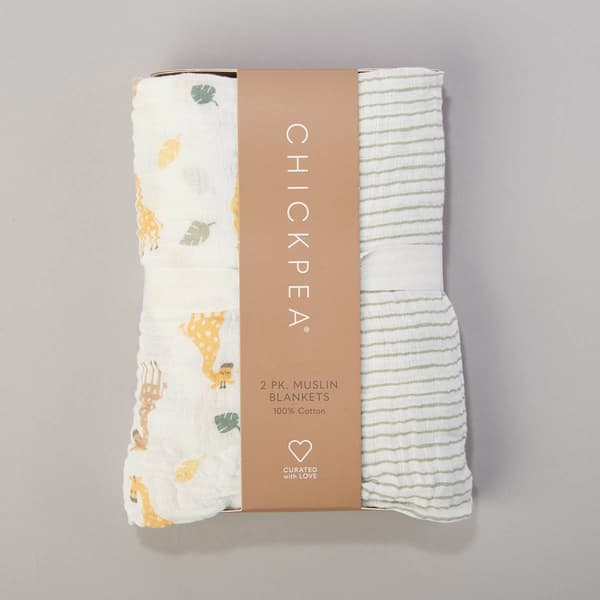 Chick Pea® 2pk. Giraffe/Stripe Muslin Blankets Boscov's