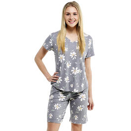 Womens Laura Ashley&#40;R&#41; Short Sleeve Daisy Bermuda Shorts Pajama Set