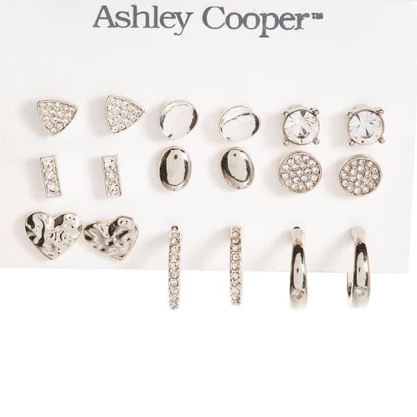 Ashley Cooper(tm) Pave Accent/Polished Shapes/Mini Hoop Earring Set - image 