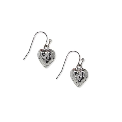 1928 Silver-Tone Etched Heart Mini Drop Earrings - image 