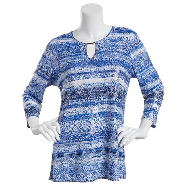 Plus Size Emily Daniels 3/4 Sleeve Bar Neck Foil Tunic Top