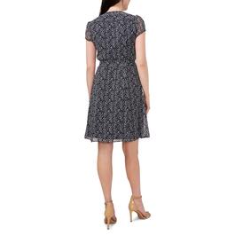 Plus Size MSK Short Sleeve Chiffon Pintuck Pleated A-Line Dress