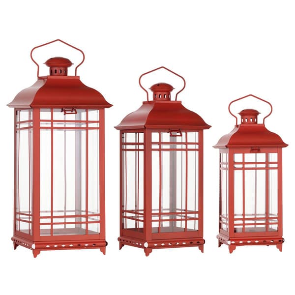 Melrose Traditional Red Metal Lanterns - Set of 3