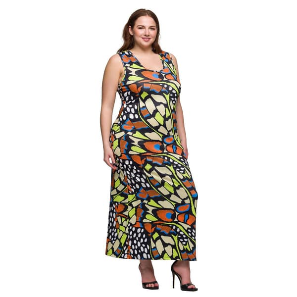 Plus Size 24/7 Comfort Apparel Bright Butterfly Casual Maxi Dress