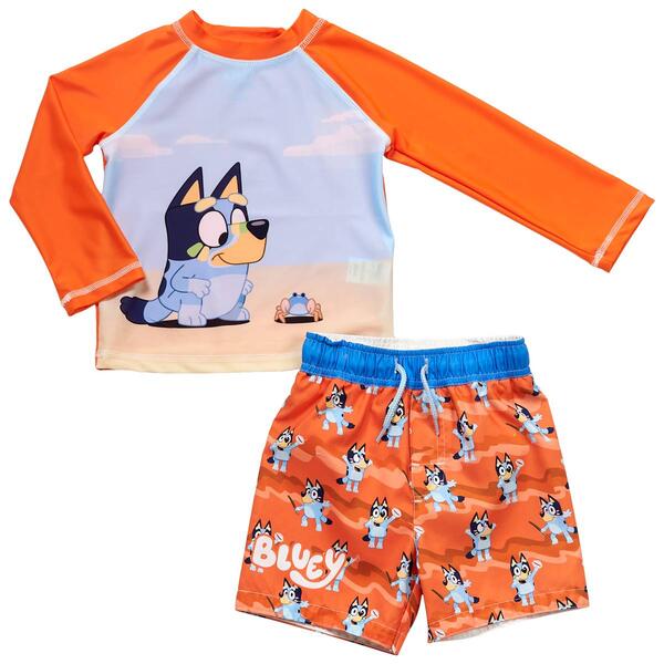 Toddler Boy 2pc. Bluey On The Beach Rash Guard Swim Set - image 