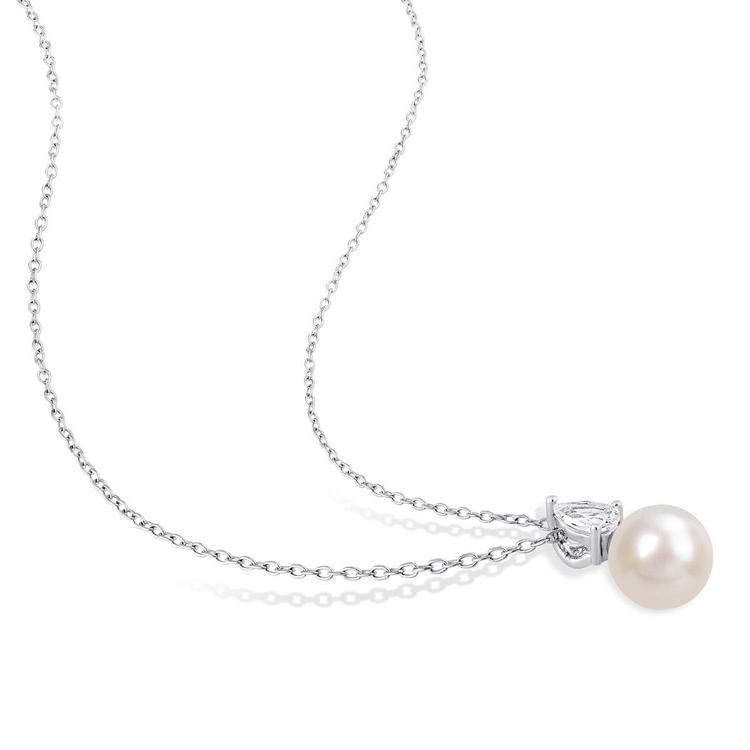 Gemstone Classics™ Freshwater Pearl & White Sapphire Pendant
