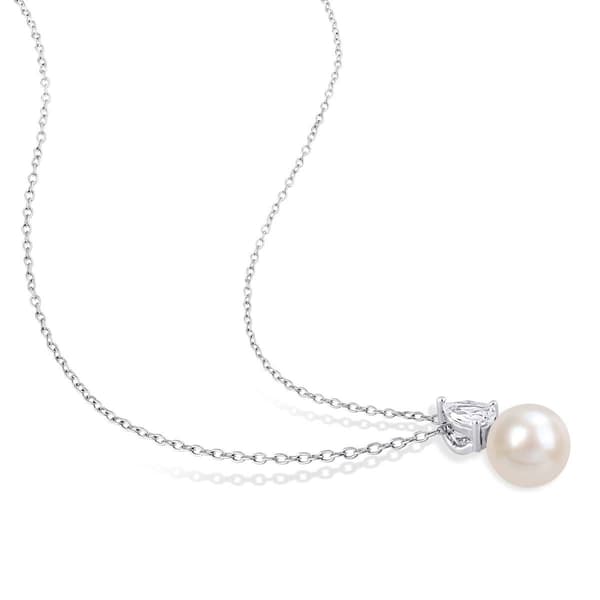 Gemstone Classics&#8482; Freshwater Pearl & White Sapphire Pendant