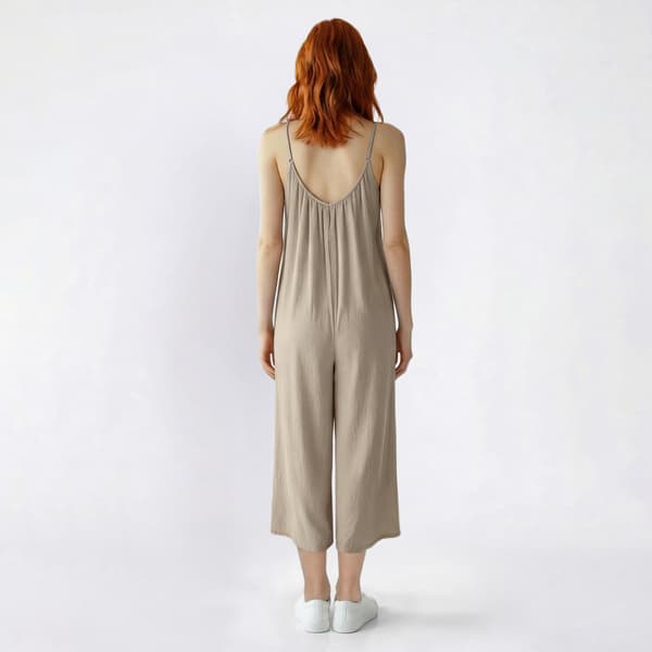 Juniors Hunter & Brown Crosshatch Crop Jumpsuit with Pockets