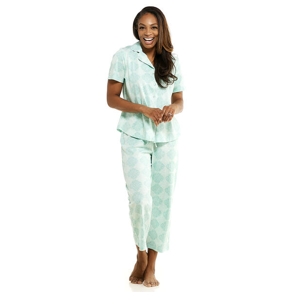 Womens Jasmine Rose Short Sleeve Lace Tile Capri Pajama Set - image 
