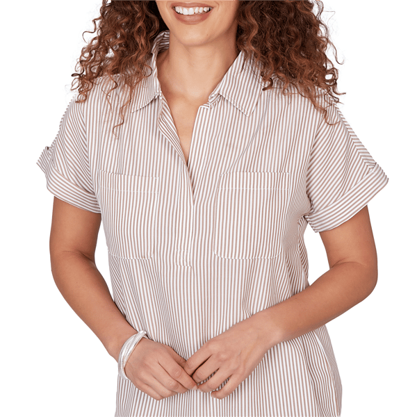 Womens Hearts of Palm Cool & Collected Stripe Woven Blouse