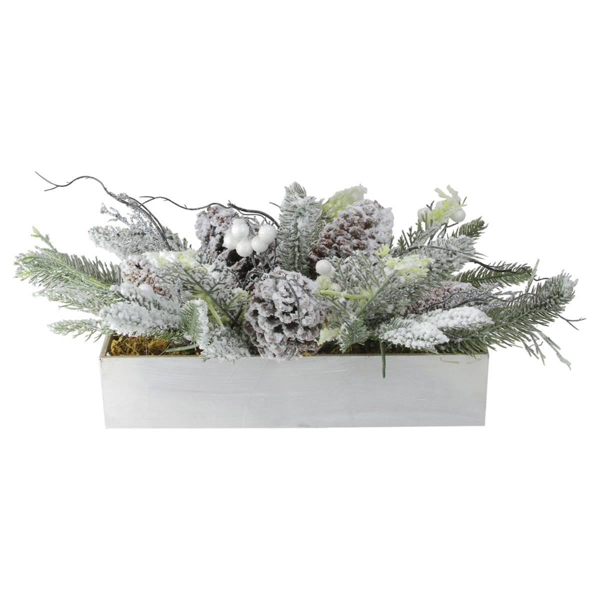 Northlight Flocked Berries Pinecones and Foliage Decorative Box