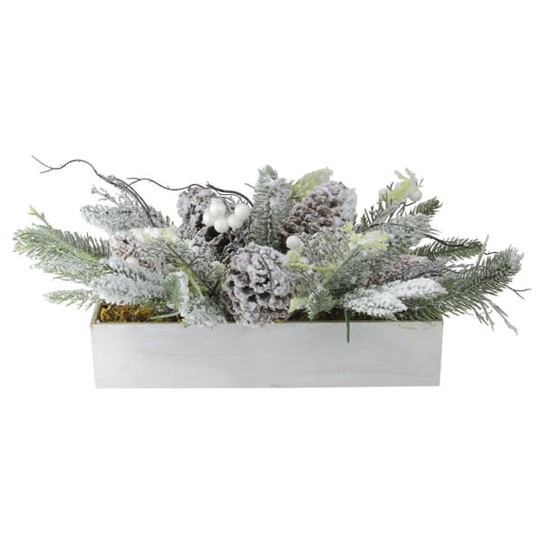 Northlight Flocked Berries Pinecones and Foliage Decorative Box