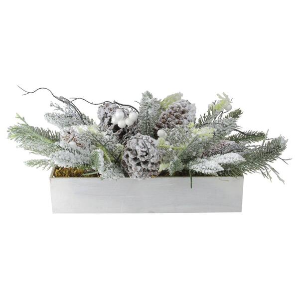 Northlight Flocked Berries Pinecones and Foliage Decorative Box - image 