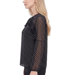 Womens NY Collection Long Sleeve Tie Neck Dot Blouse