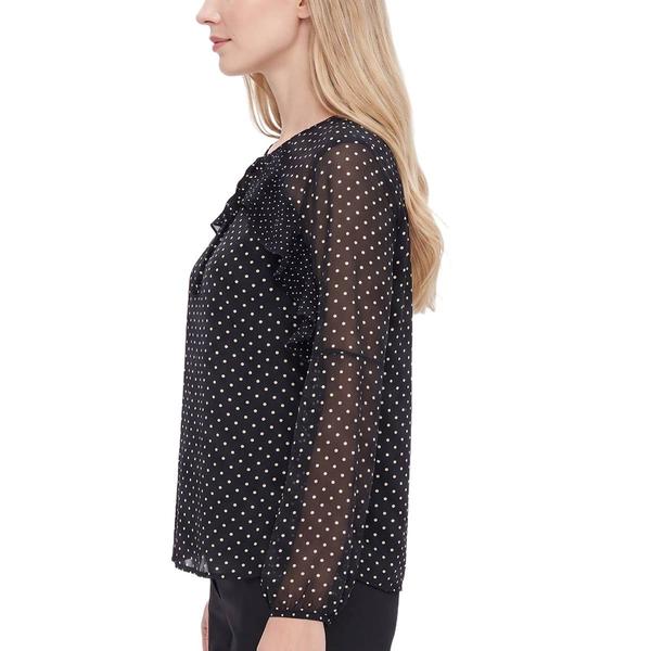 Womens NY Collection Long Sleeve Tie Neck Dot Blouse