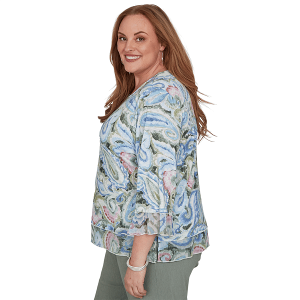 Plus Size Alfred Dunner Provence 3/4 Ruffle Sleeve Paisley Blouse