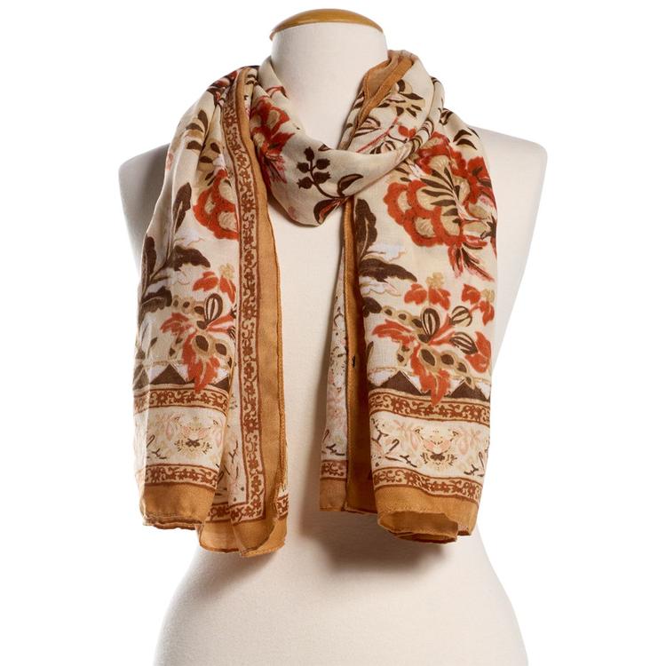 Womens Renshun Floral Oblong Scarf - Rust
