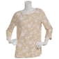 Womens Emily Daniels 3/4 Sleeve Floral Jacquard Tee-Tan/White - image 2