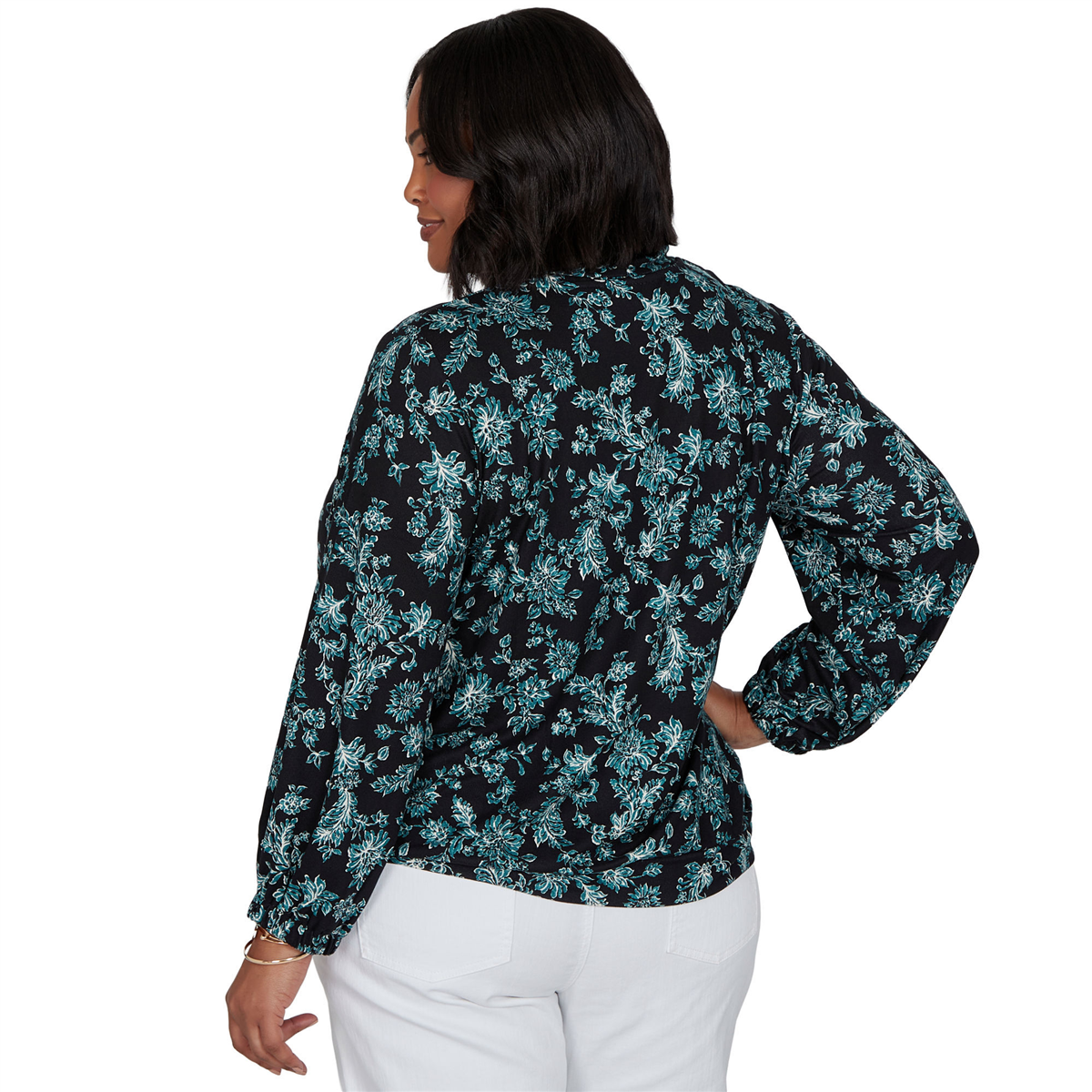 Plus Size Emaline Feminine Mystique Tie Neck Floral Blouse