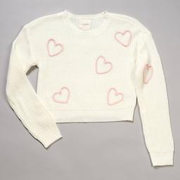 Girls (7-16) No Comment Long Sleeve Braided Hearts Sweater