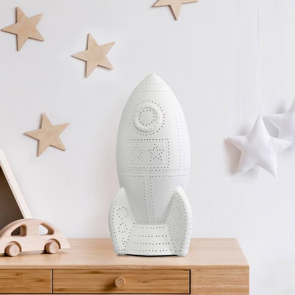 Simple Designs Animal Love Porcelain Rocketship Table Lamp