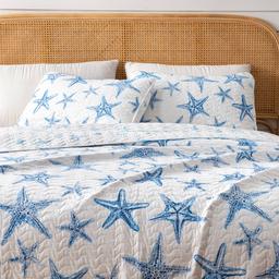 FreshFolds Trinidad 3pc. Reversible Blue Starfish Quilt Set