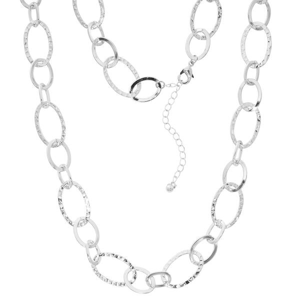 Design Collection Silver-Tone Hammered Oval Links Chain Necklace - image 
