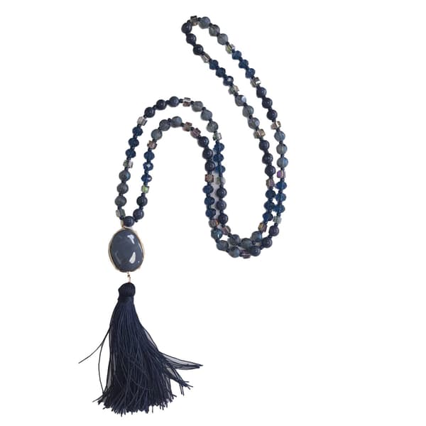 Ashley Cooper(tm) Gold-Tone Beaded Tassel Blue Necklace - image 