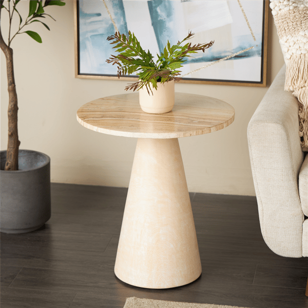 9th & Pike® Traditional Cream Teak Wood Accent Table